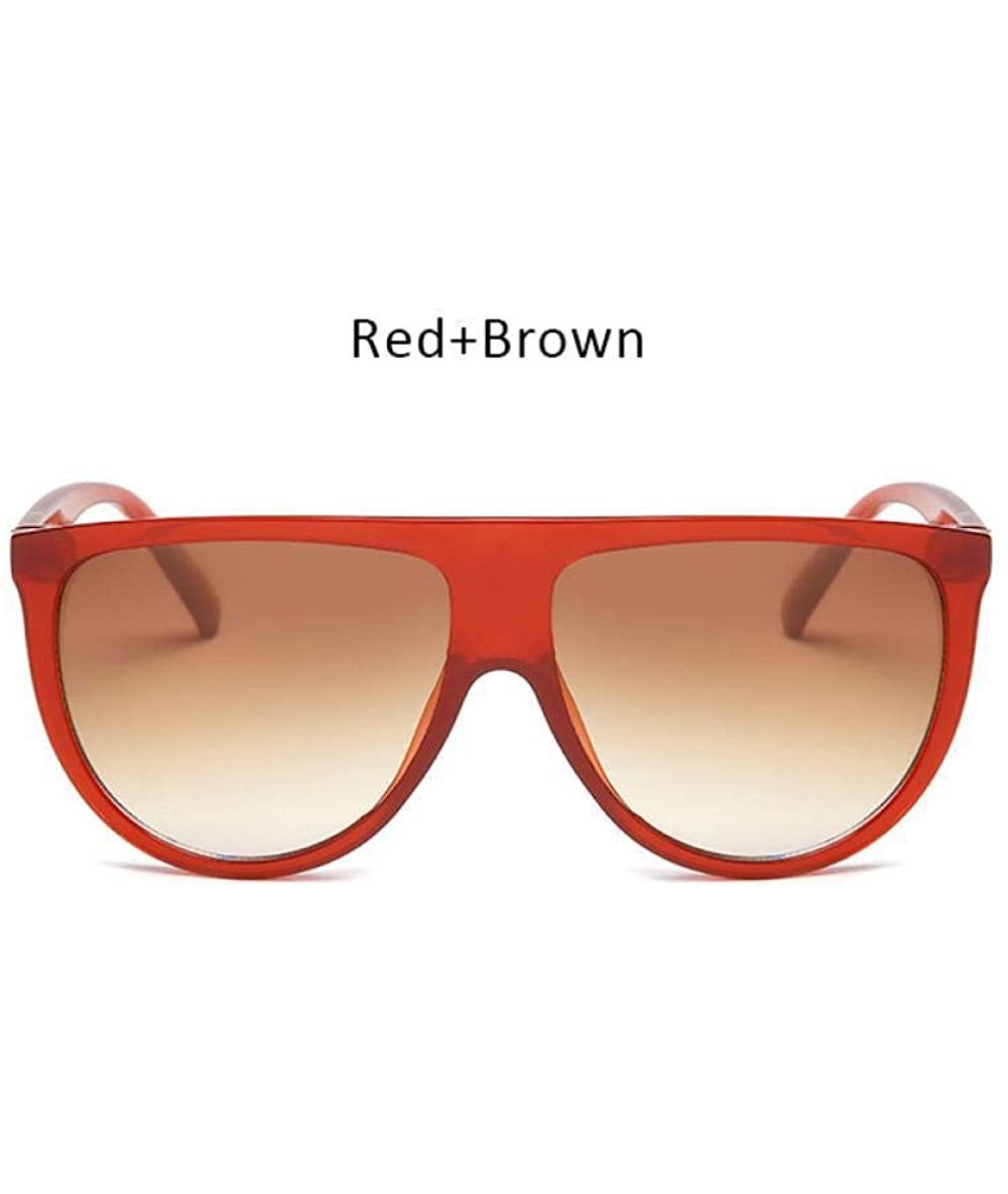 Oversized Fashion Ladies Flat Top Sunglasses Women Luxury Brand Designer Black Gray - Red Brown - C618XE9CCW8 $9.51