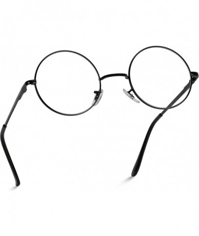 Rimless Round Clear Metal Frame Glasses - Black - C1121UWNCK3 $9.03