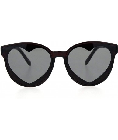 Round Womens Hippie Heart Shape Lens Horn Rim Round Plastic Sunglasses - Burgundy - CC18HZ3C594 $9.58