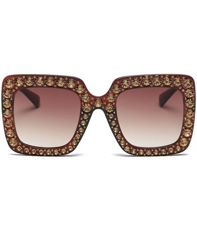 Oversized Crystal Oversized Sunglasses Square Diamond Frame Rhinestone Sunglasses - A - CC199OCITUS $8.76