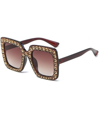 Oversized Crystal Oversized Sunglasses Square Diamond Frame Rhinestone Sunglasses - A - CC199OCITUS $8.76