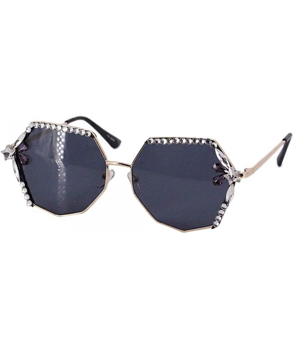 Oversized Stylish Metal Bee Decoration Sunglasses UV Protection Frame - Gold Frame/Black Lens - C2197HQXDAX $36.51