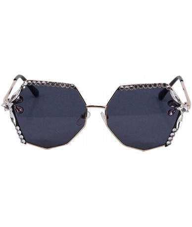 Oversized Stylish Metal Bee Decoration Sunglasses UV Protection Frame - Gold Frame/Black Lens - C2197HQXDAX $36.51
