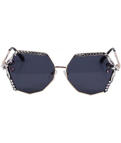 Oversized Stylish Metal Bee Decoration Sunglasses UV Protection Frame - Gold Frame/Black Lens - C2197HQXDAX $17.36