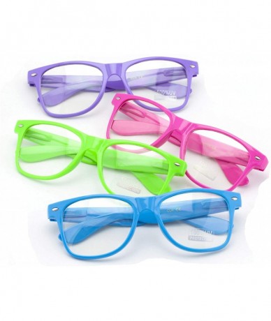 Wayfarer Neon Color 80's Retro Classic Party Nerd Clear Lens Glasses - 4 Pack Assorted - C912N8YGJT9 $10.59