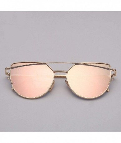 Aviator Designer Cat Eye Sunglasses Women Vintage Metal Reflective Glasses Mirror Retro - Goldredblue - CL198A2WMX9 $33.89