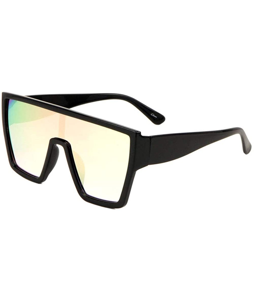 Shield Flat Top Geometric Shield One Piece Lens Wide Nose Sunglasses - Yellow - CS197A5H8RM $13.10