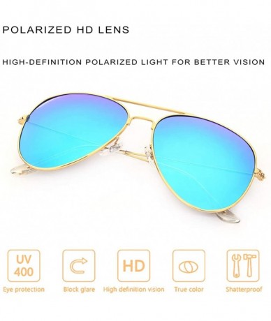 Round Sunglasses for Men Women Unisex Classic Aviator Polarized Metal Frame UV 400 Lens Protection - Blue Green - CE18HAD5RSE...