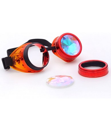 Goggle Goggles Kaleidoscope Steampunk Rave Glasses with Crystal Glass Lens - Red Orange - CN18HLKU30I $8.32
