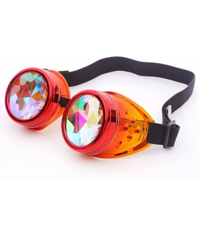 Goggle Goggles Kaleidoscope Steampunk Rave Glasses with Crystal Glass Lens - Red Orange - CN18HLKU30I $8.32