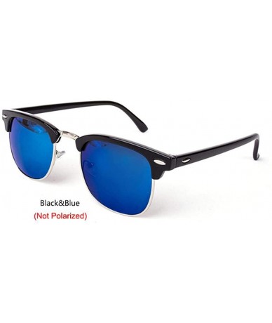 Aviator Vintage Semi-Rimless Brand Designer Sunglasses Women/Men C2 Mattle Black - C6 Black Blue - CZ18XQZOZ5G $17.53