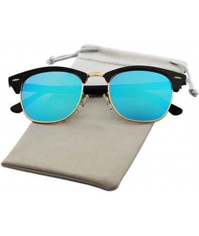 Aviator Vintage Semi-Rimless Brand Designer Sunglasses Women/Men C2 Mattle Black - C6 Black Blue - CZ18XQZOZ5G $10.15