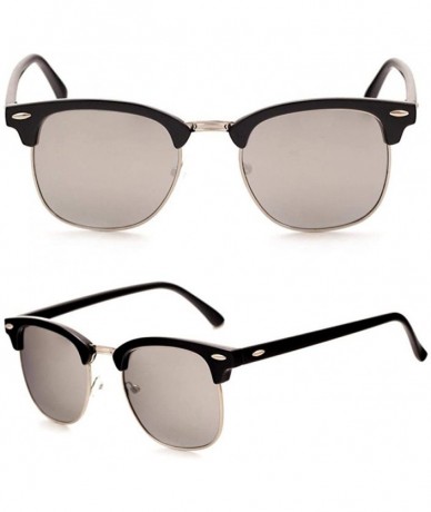 Aviator Vintage Semi-Rimless Brand Designer Sunglasses Women/Men C2 Mattle Black - C6 Black Blue - CZ18XQZOZ5G $10.15