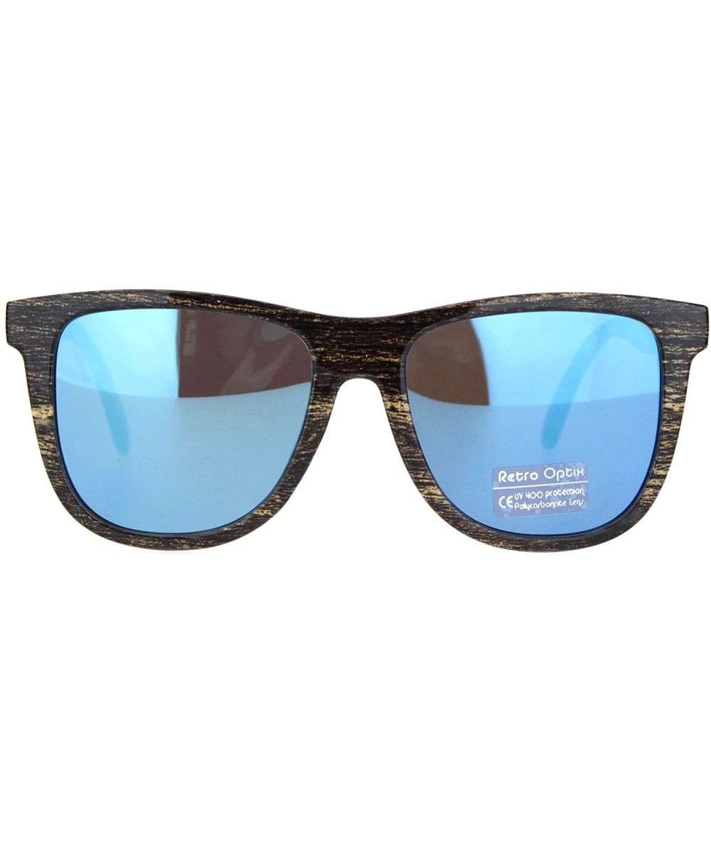 Oversized Mens Wood Grain Oversize Horn Rim Color Mirror Sunglasses - Dark Wood Blue Mirror - CY18O3H3AHM $9.82