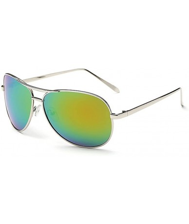 Aviator Women's Classic Mirror Lens Polarized Aviator Sunglasses Metal Frame 61mm - Silver/Yellow - CE12EEU2PAF $24.91