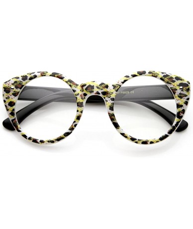 Round Round Cat Eye Clear Fashion Frame Glasses - White-cheetch Clear - CD11W0DZF7F $11.93