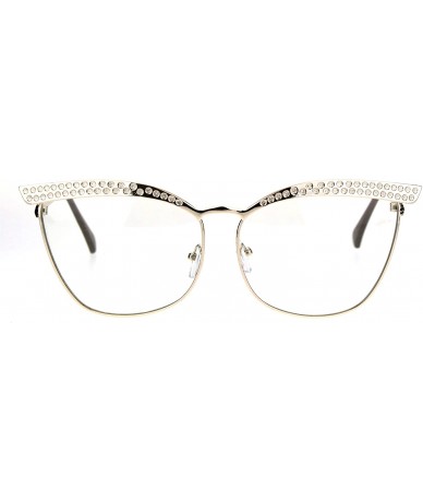 Cat Eye Womens Metal Rim Bling Brow Cat Eye Clear Lens Eye Glasses - Light Gold - C718205RWW0 $24.12