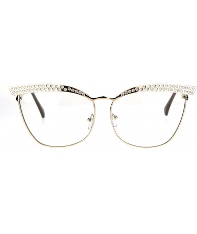 Cat Eye Womens Metal Rim Bling Brow Cat Eye Clear Lens Eye Glasses - Light Gold - C718205RWW0 $12.22