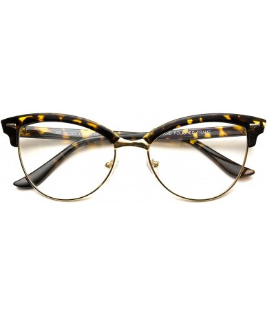 Round New Vintage Retro Semi-Rimless Cat Eye Glasses for Women - Tortoise - CK12O3OXL6O $13.16