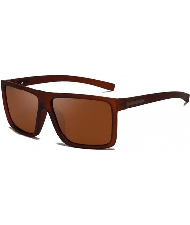 Oversized Men Sunglasses Polarized Flat Top 2019 Er Driving Sun Glasses Male Rectangle Style - Brown - CV199C8X5Y8 $35.06