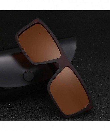 Oversized Men Sunglasses Polarized Flat Top 2019 Er Driving Sun Glasses Male Rectangle Style - Brown - CV199C8X5Y8 $16.18
