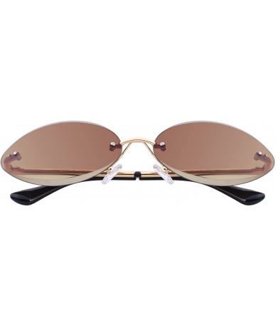 Oval Women Rimless Oval Sunglasses Gradient Lens UV400 Protection S6157 - Brown - C118CHSELYG $12.94