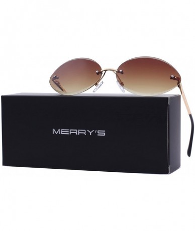 Oval Women Rimless Oval Sunglasses Gradient Lens UV400 Protection S6157 - Brown - C118CHSELYG $12.94