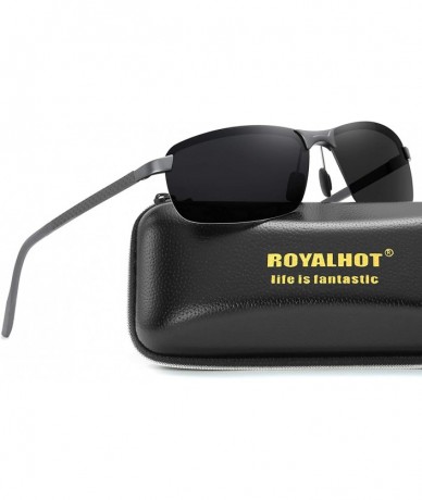 Rectangular Polarized Semi-rimless Sunglasses for Men Alloy Rectangular Frame for Driving Fishing UV400 Protection - Grey - C...