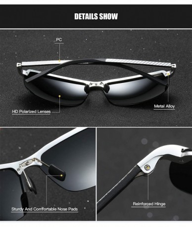 Rectangular Polarized Semi-rimless Sunglasses for Men Alloy Rectangular Frame for Driving Fishing UV400 Protection - Grey - C...