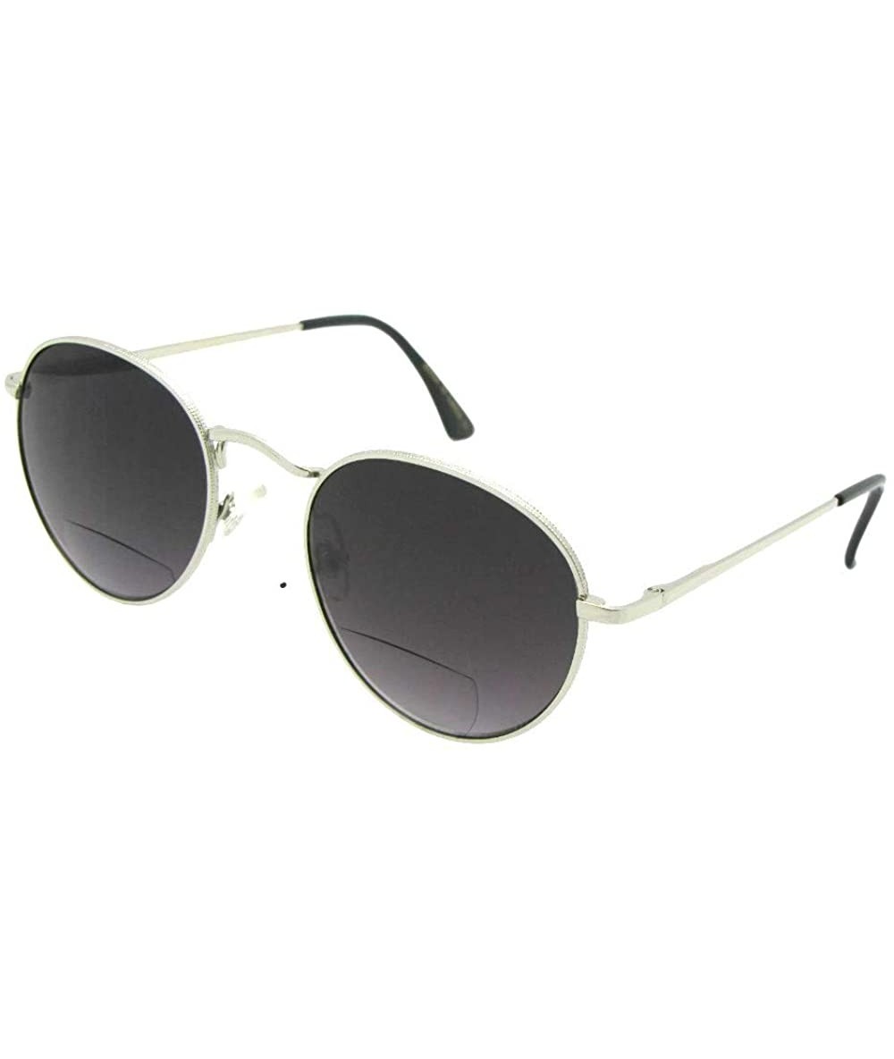 Round Vintage Retro Round Bifocal Sunglasses B51 - Silver Frame Gray Lenses - CD18HD99XDK $19.50