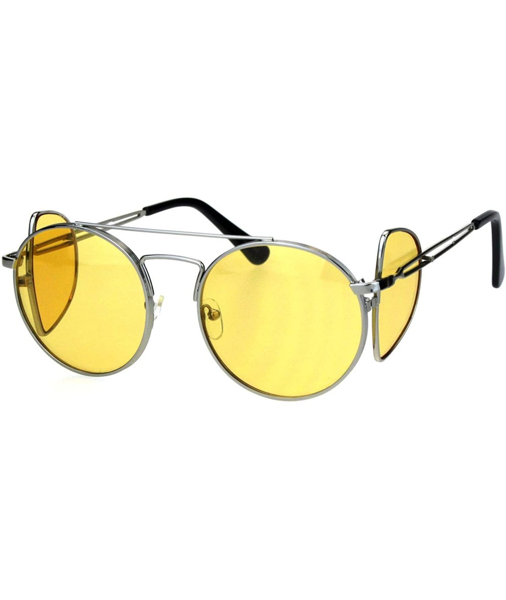 Round Mens Pimp Side Visor Round Circle Color Lens Metal Rim Sunglasses - Silver Yellow - CZ18H9RHSZT $14.14