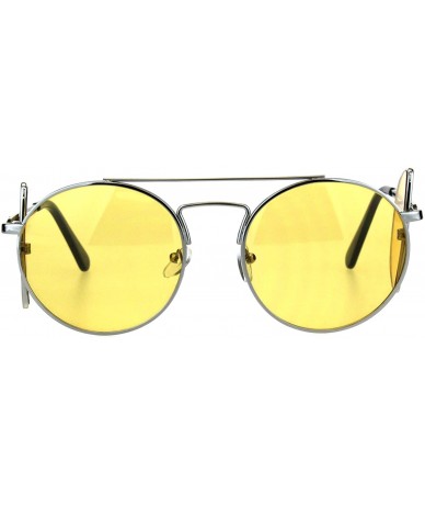 Round Mens Pimp Side Visor Round Circle Color Lens Metal Rim Sunglasses - Silver Yellow - CZ18H9RHSZT $14.14