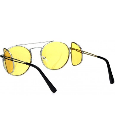 Round Mens Pimp Side Visor Round Circle Color Lens Metal Rim Sunglasses - Silver Yellow - CZ18H9RHSZT $14.14