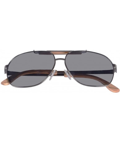 Aviator Men's Metal Polarized Sunglasses Classic UV400 Wooden Sun Glasses - 1567 - Gun/Zebra Wood-grey - CY189IG3CXZ $42.84