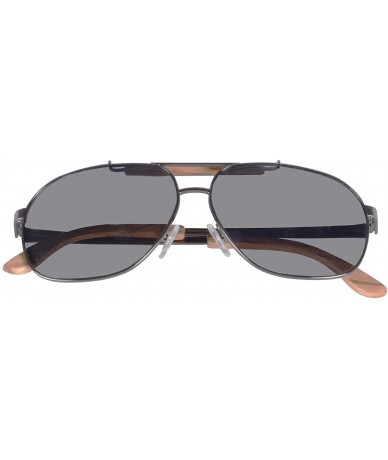 Aviator Men's Metal Polarized Sunglasses Classic UV400 Wooden Sun Glasses - 1567 - Gun/Zebra Wood-grey - CY189IG3CXZ $15.81