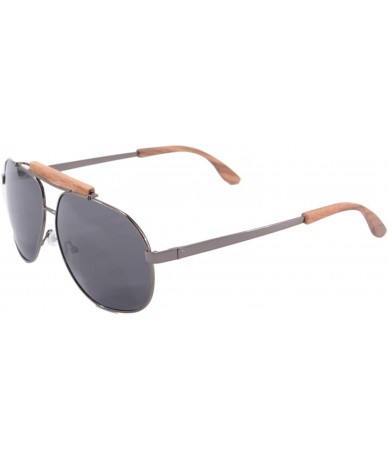 Aviator Men's Metal Polarized Sunglasses Classic UV400 Wooden Sun Glasses - 1567 - Gun/Zebra Wood-grey - CY189IG3CXZ $37.23