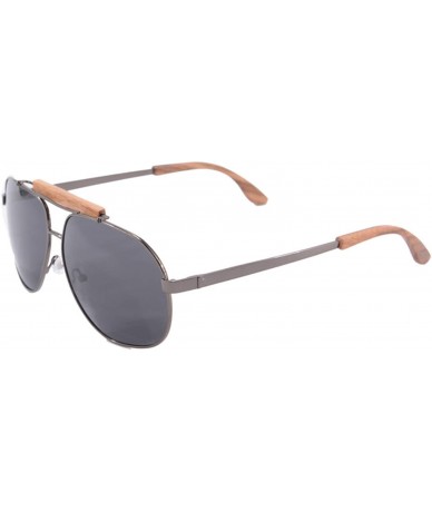 Aviator Men's Metal Polarized Sunglasses Classic UV400 Wooden Sun Glasses - 1567 - Gun/Zebra Wood-grey - CY189IG3CXZ $15.81