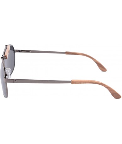 Aviator Men's Metal Polarized Sunglasses Classic UV400 Wooden Sun Glasses - 1567 - Gun/Zebra Wood-grey - CY189IG3CXZ $44.88