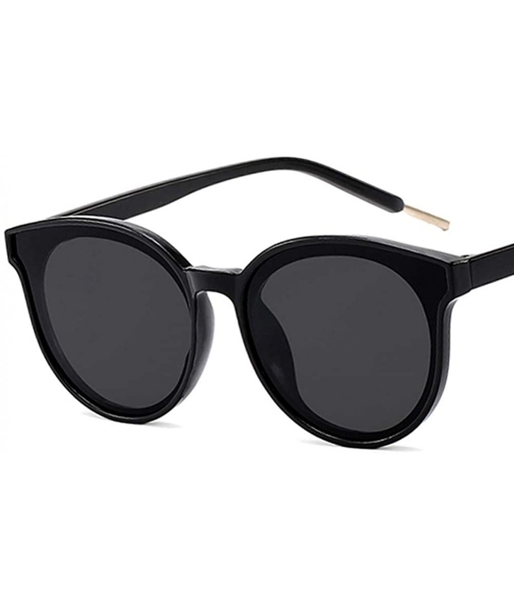 Round Unisex Sunglasses Retro Bright Black Grey Drive Holiday Round Non-Polarized UV400 - Bright Black Grey - CF18RH6SN32 $7.19