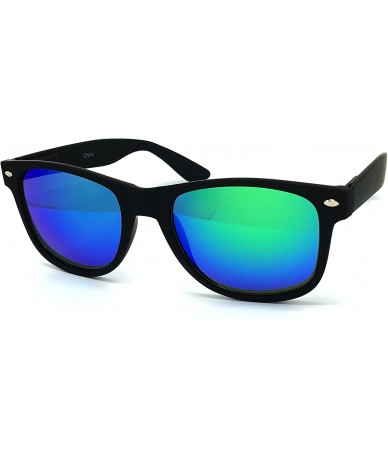 Oversized 97800-1 Premium Soft Horned Rim Matte Finish Mirror Retro Sunglasses - Black/ Blue Green - CT18OENYL0G $17.75