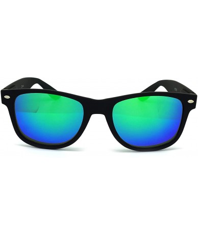 Oversized 97800-1 Premium Soft Horned Rim Matte Finish Mirror Retro Sunglasses - Black/ Blue Green - CT18OENYL0G $17.75