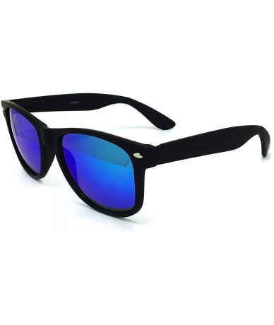 Oversized 97800-1 Premium Soft Horned Rim Matte Finish Mirror Retro Sunglasses - Black/ Blue Green - CT18OENYL0G $17.75