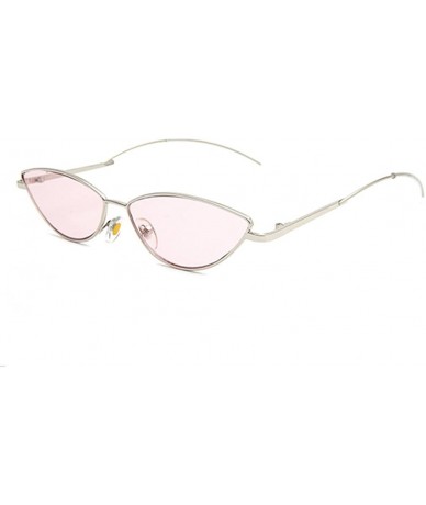 Oversized Vintage Small Women Men Sunglasses Cat Eye Slim Metal Frame Flat Lens - Silver/Pink - CC18EL9892M $12.42