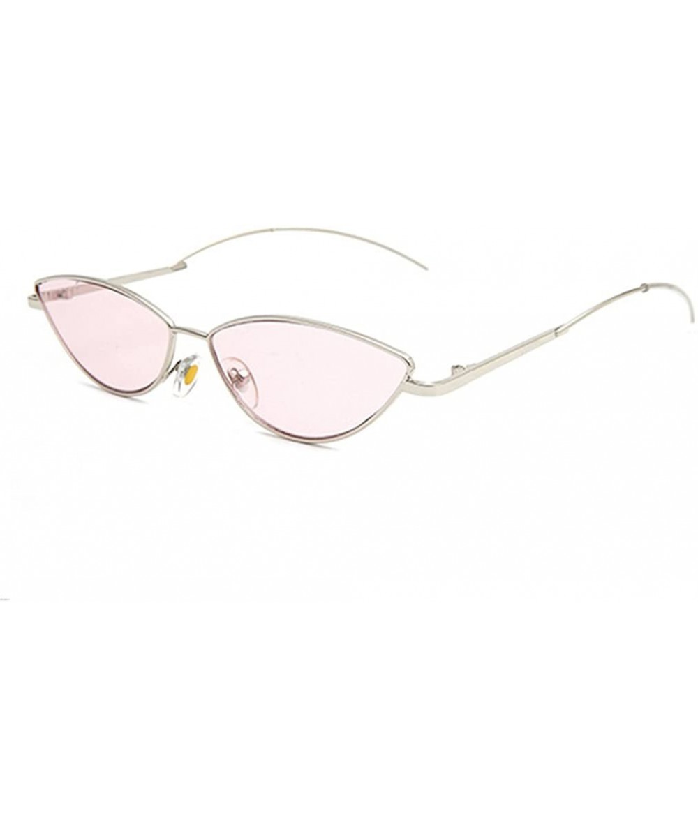 Oversized Vintage Small Women Men Sunglasses Cat Eye Slim Metal Frame Flat Lens - Silver/Pink - CC18EL9892M $21.21