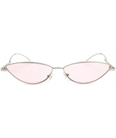 Oversized Vintage Small Women Men Sunglasses Cat Eye Slim Metal Frame Flat Lens - Silver/Pink - CC18EL9892M $21.21