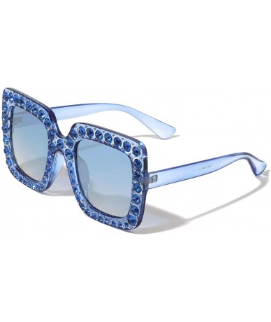 Square Square Oversized Rhinestone Lens Crystal Color Sunglasses - Blue - C9197LYSRAH $30.21