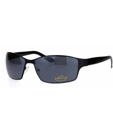 Rectangular Mens 90s Classic Metal Rim Warp Around Agent Sunglasses - All Black - C818QQGUL68 $9.63