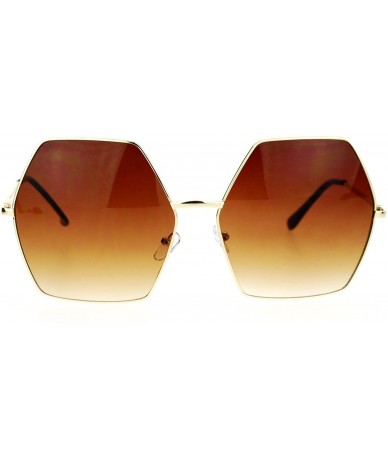 Oversized Womens Super Oversized Fashion Sunglasses Hexagon Shape Metal Frame - Gold (Brown) - C8188TT7OSO $11.81