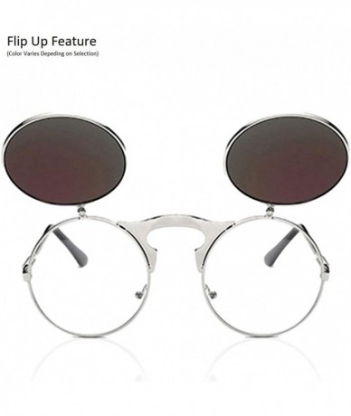 Round EDM Rave Festival Party Hipster Retro Steampunk Stylish Vintage Flip Up Sunglasses - Silver Frame/Black Lenses - CF18AK...