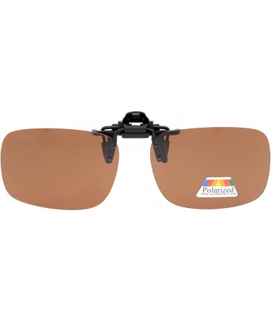 Rectangular Flip-up Clip-on Sunglasses Polarized Lens 60mm Wide x 43mm Height Millimeters - 4 Brown - CN18NEK3428 $18.58